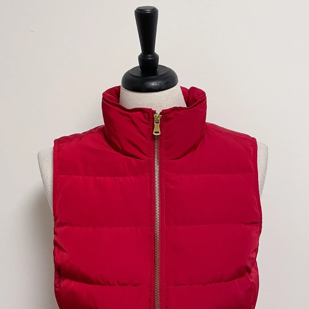 Talbots Red Puffer Sleeveless Zip Up Vest Small Duck Down Feathers Pockets